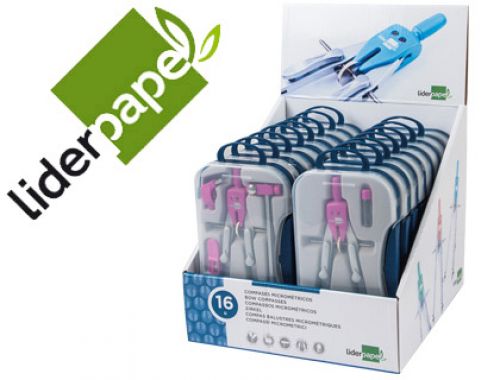 Compasso liderpapel com adaptador alargador e pega extra soft expositor de 16 estojos 2 modelos , Liderpapel , 51888 , 8423473846937